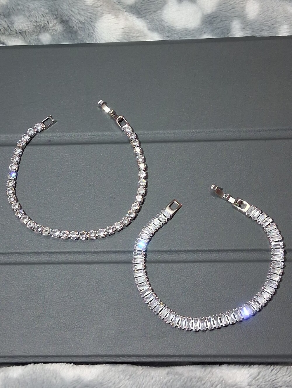 Classic Silver Tennis Bracelets with Clear Cubic Zirconia Bundle - Women Jewelry